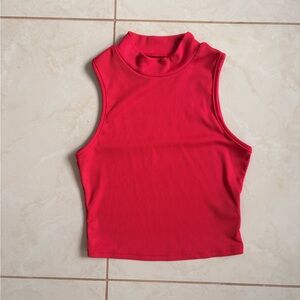SHEIN Ribbed Mock Neck Sleeveless Crop Top - Red
